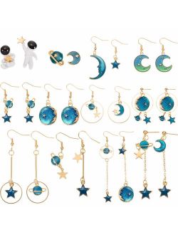 12 Pairs Moon Star Earrings Dangle Earth Planet Asymmetrical Drop Earrings Astronaut Stud Earrings Jewelry for Women Girls
