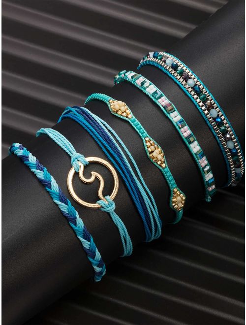 Chuangdi 12 Pieces Wave Strand Bracelet Set Handmade Adjustable Friendship Bracelet Handcrafted Jewelry Women