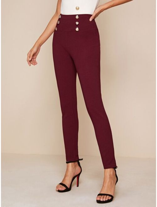 Shein Wide Waistband Double Button Skinny Pants