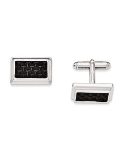 Sterling Silver Rhodium Plated Cuff Links with Carbon fiber