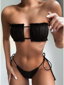 Ruched Bandeau With Tie Side Bikini Set