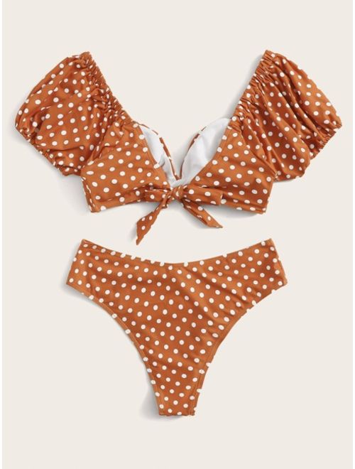 Polka Dot Short Sleeve Bikini Set