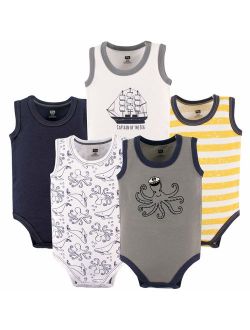 Baby Infant Boy Cotton Sleeveless Bodysuits 5pk, Sea Captain, 0-3 Months