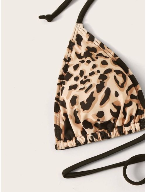 Shein Leopard Halter Top With High Waist Bikini Set