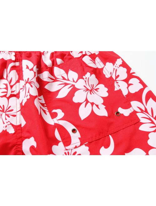 Hawaii Hangover Men's Swim Trunk in All Over Floral Print in Red XL