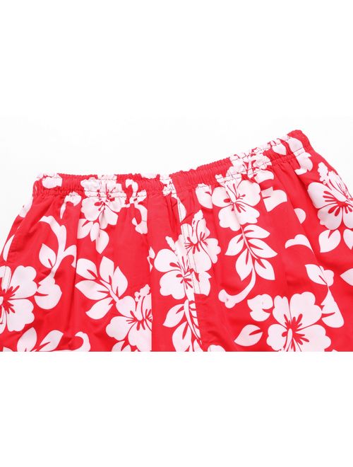 Hawaii Hangover Men's Swim Trunk in All Over Floral Print in Red XL