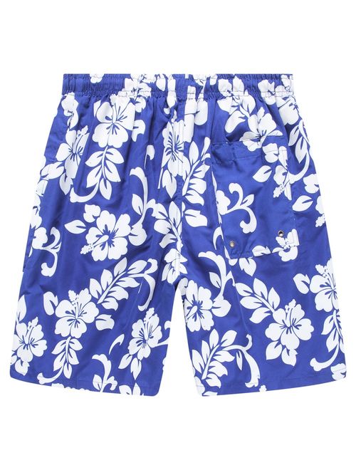 Hawaii Hangover Men's Swim Trunk in All Over Floral Print in Royal Blue