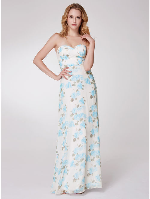 Ever-Pretty Women's Floral Chiffon Summer Beach Wedding Party Bridesmaid Dresses for Women 07237 Blue US4