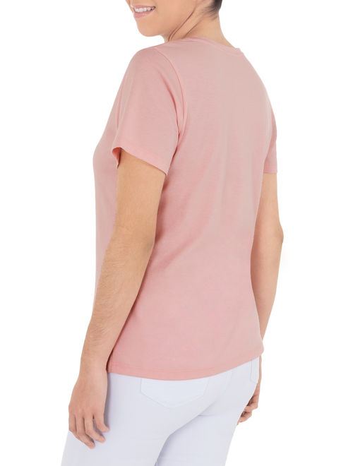Time and Tru Women's Essential Pima Cotton V-Neck T-Shirt, 2 Pack Bundle