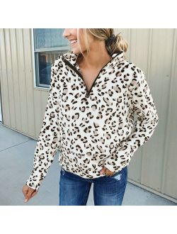 Pudcoco Women's Hoodie Sweatshirt Leopard Hoody Long Sleeve Pullover Jumper Casual Tops