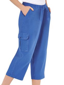 Women's Elastic Waist Cargo Pocket Capri Pant, X-Large, Royal Blue