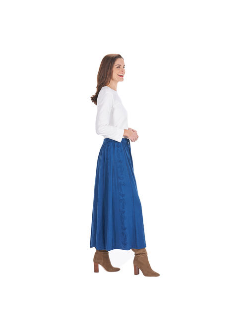 Women's Boho Peasant Maxi Skirt -Over-Dyed with Elastic Waistband, Rayon 36" L