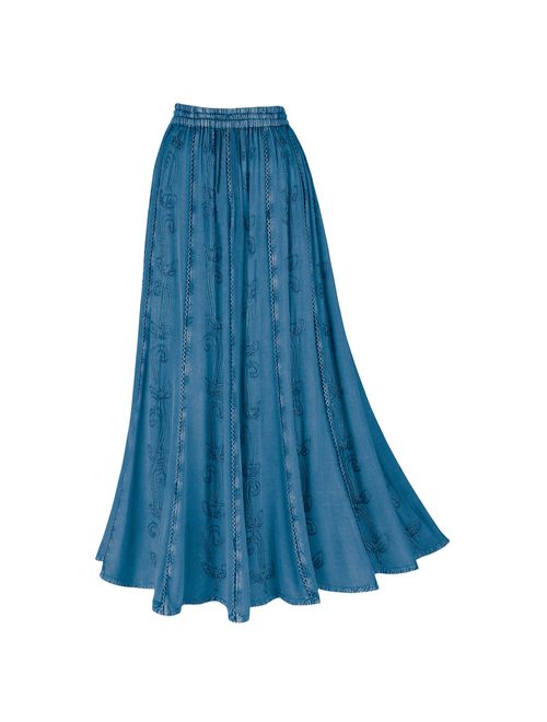 Women's Boho Peasant Maxi Skirt -Over-Dyed with Elastic Waistband, Rayon 36" L