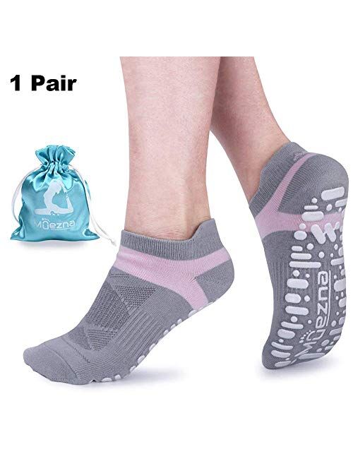 Muezna Non Slip Yoga Socks for Women, Anti-Skid Pilates, Barre, Bikram Fitness Socks with Grips, Size 5-10