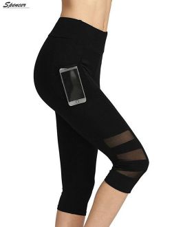 Spencer Womens High Waist Yoga Capri Pants with Side Pockets Tummy Control Workout 4 Way Stretch Yoga Leggings "Size M"