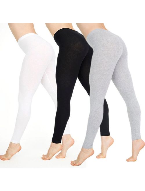 Meihuida Women Cotton White Black Solid Color Skinny Stretchy Pants Casual Yoga Leggings