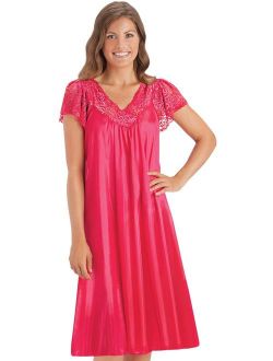 Women's Silky Lace Neckline Tricot Gown, X-Large, Red