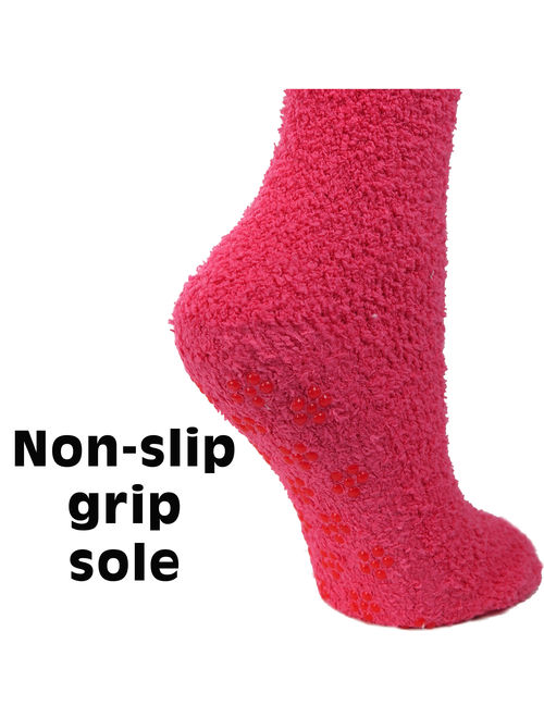 DEBRA WEITZNER Womens Bright Fuzzy Socks Non-skid Grip Ultra Soft 6 pairs - Solid Hearts Pattern