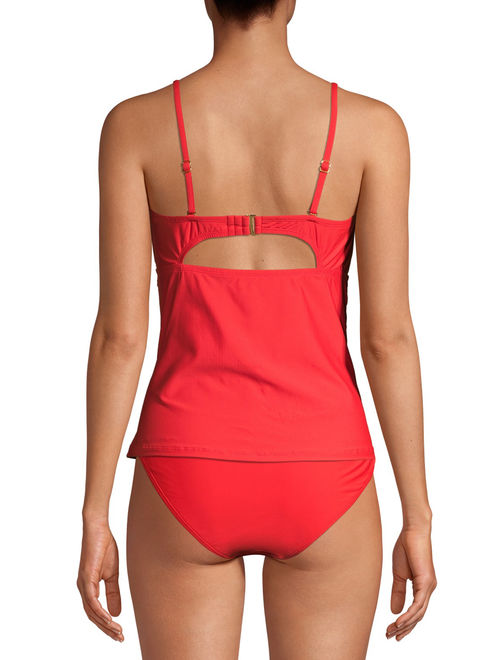 Time and Tru Women's Red V Wire Solid Tankini Swimsuit Top