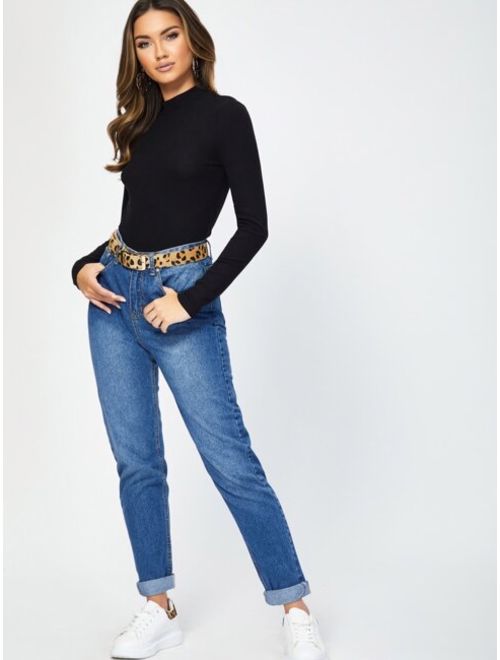Shein Mock-neck Form Fitted Rib-knit Tee