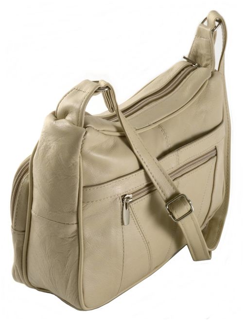 Women's Leather Organizer Purse Shoulder Bag Multiple Pockets Cross Body Handbag