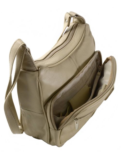 Women's Leather Organizer Purse Shoulder Bag Multiple Pockets Cross Body Handbag