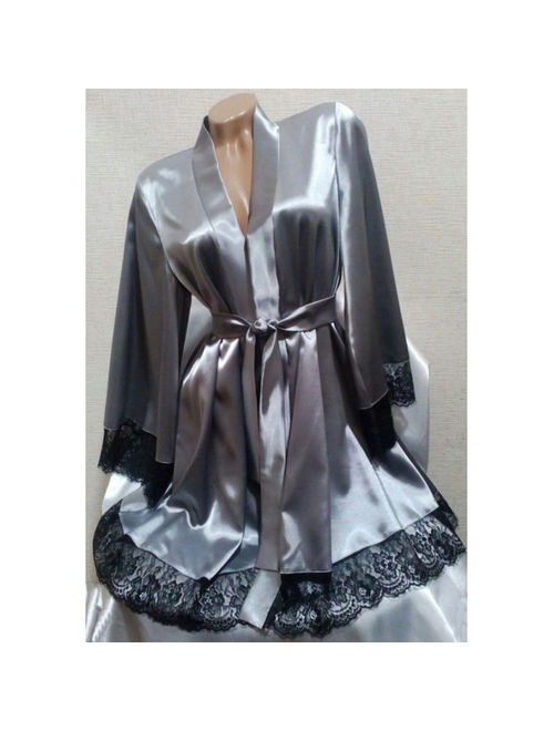 Multitrust Women Satin Robe Kimono Night Gown Wedding Bridesmaid Robes Sleepwear Bathrobe