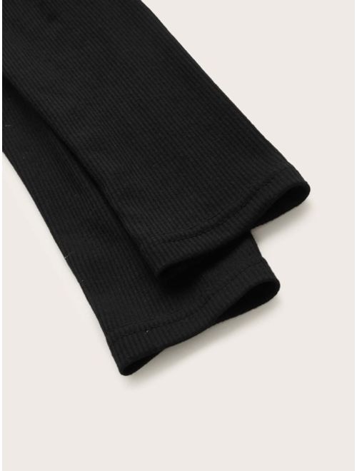 Shein Asymmetrical Neck Rib-knit Top