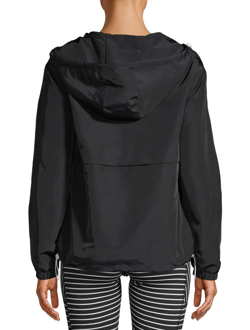Jason Maxwell Women's Lightweight Hooded Rain Jacket with White Zipper and Pockets