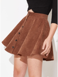 Button Up Flare Corduroy Skirt