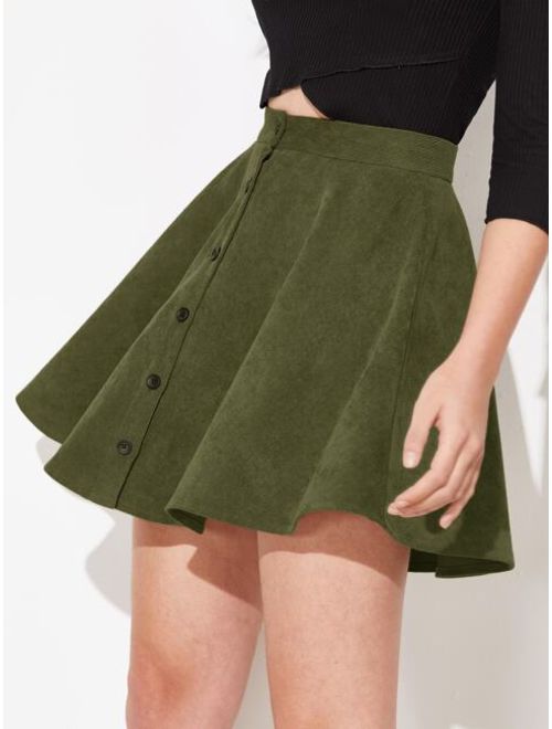 Shein Button Up Flare Corduroy Skirt