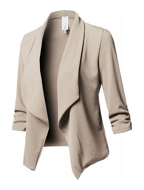 HIMONE Classic Draped Open Front Blazer for Womens Lightweight 3/4 Sleeve Cardigan Jacket Work Office Blazer S-5XL