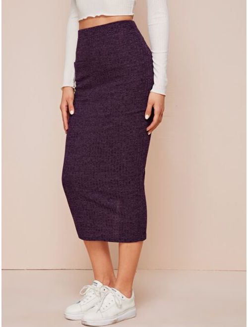 Shein Slit Hem Rib-knit Pencil Skirt