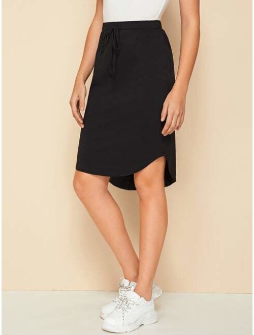 Shein Tie Front High Low Curved Hem Skirt