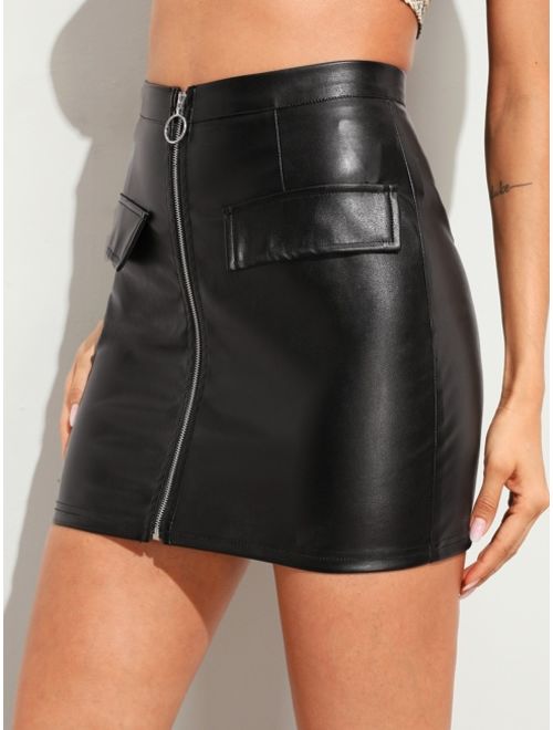 Shein O-ring Zip Front PU Skirt