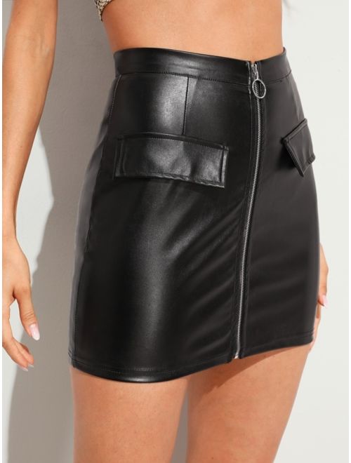 Shein O-ring Zip Front PU Skirt