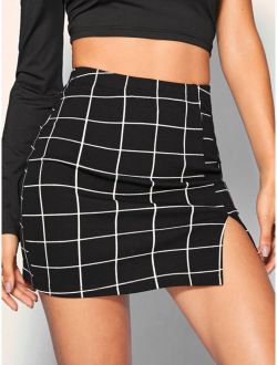Split Front Grid Skirt