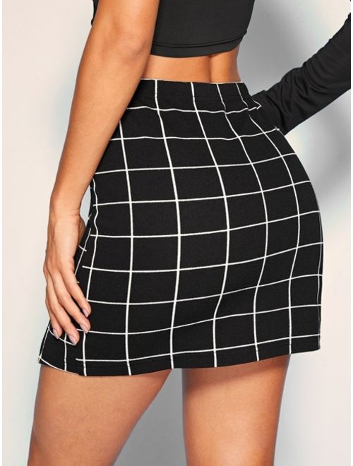 Shein Split Front Grid Skirt