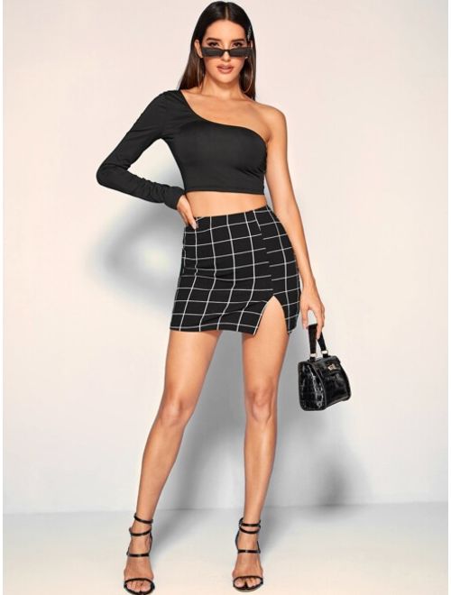 Shein Split Front Grid Skirt