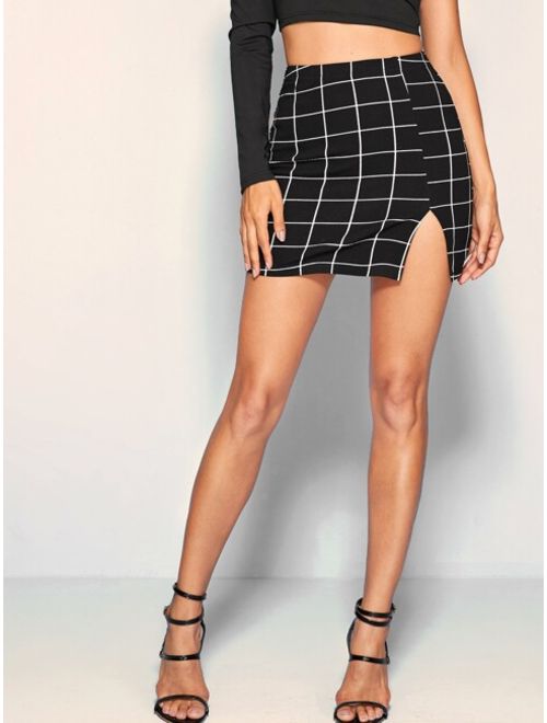 Shein Split Front Grid Skirt