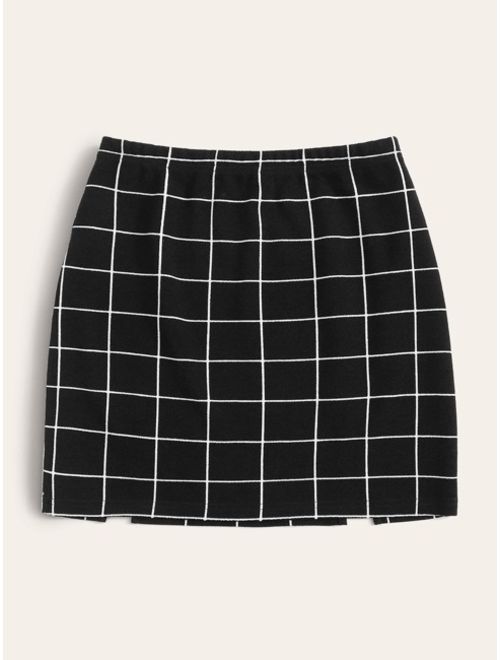 Shein M-Slit Hem Grid Bodycon Skirt