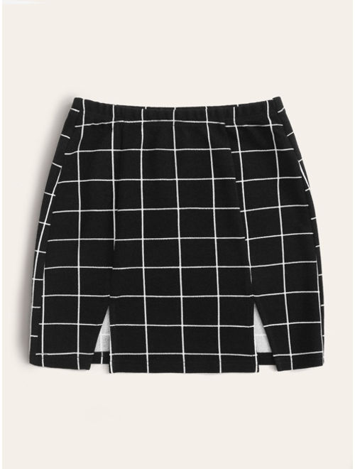 Shein M-Slit Hem Grid Bodycon Skirt