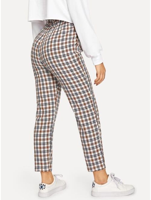 Shein Exposed Zip Fly Plaid Peg Pants