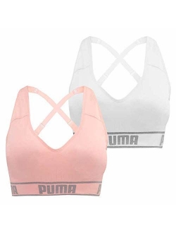 Women's Seamless Sports Bra Removable Cups - Adjustable Straps Moisture Wicking (2 Pack)