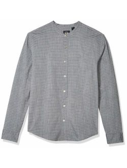 Men's Long Sleeve Band Collar Button Up Shirt