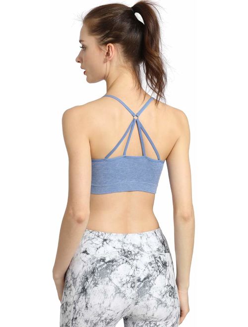 FITTIN Strappy Yoga Bra - Seamless Padded for Sports Gym Workout Fitness