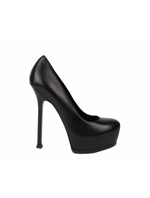 Yves Saint Laurent Saint Laurent Women's Black Leather Tribtoo 105 Platform Heel Pump 208786 1000 (37.5 EU / 7.5 US)