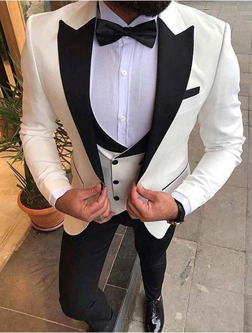 Sxfashbrd Men's Suits Slim Fit Jacket Blazer Vest Pants 3 Piece Sets Notch Lapel Modern African Tuxedos Groomsmen Dress
