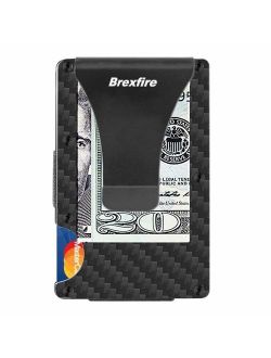 Mens Slim Wallet Carbon Fiber Wallet TUXON Front Pocket RFID Blocking Wallet with Cash Strap Clip Minimalist Fashion Card Holder for Men