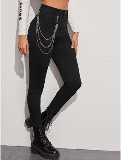 Chain Detail Solid Skinny Jeans